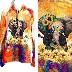 Flower Power Peace Sign Elephant Guitar Sunflower Hoodie!